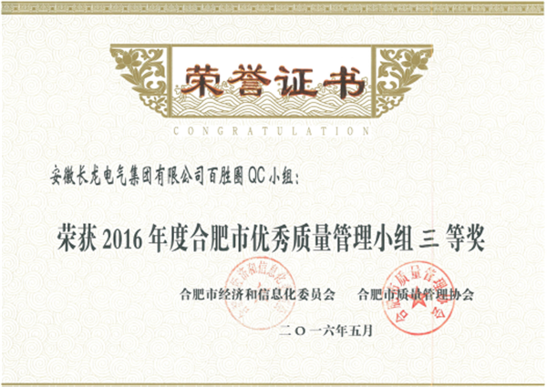 2016年优异质量治理小组第三名